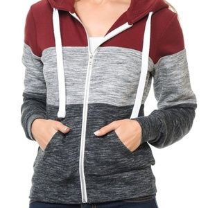 COLOR BLOCK ZIP UP HOODIE - Women's Jacket - Red